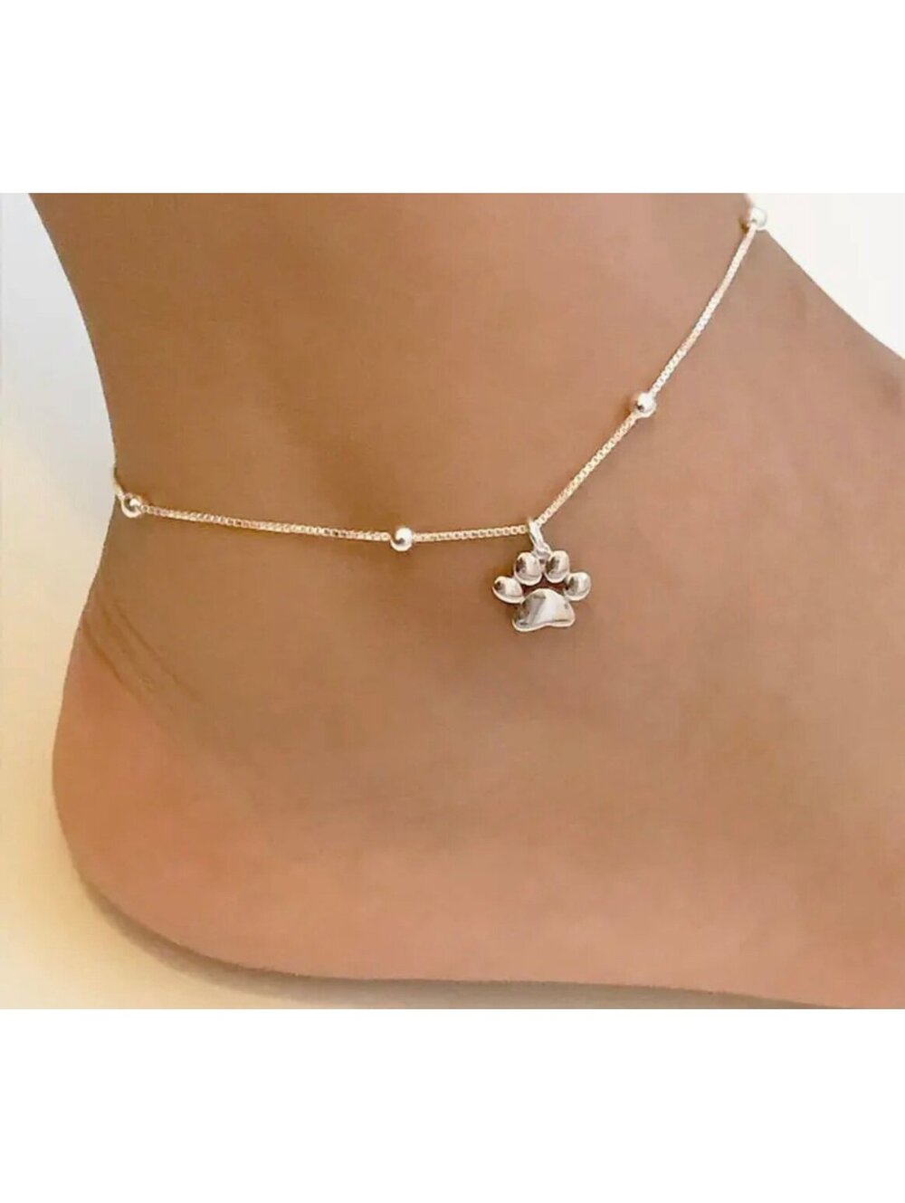 New - Fun and Adorable Silver Paw Print Pendant Anklet